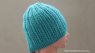 Lace Knit Beanie Pattern  Ladies cap knitting design  Knitting Design Pattern Ideas [upl. by Rosena]