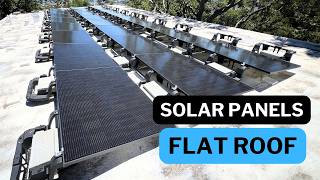 Installing solar panels on flat roof Ballasted mounting system Tesla Powerwalls 3 [upl. by Assirrec]