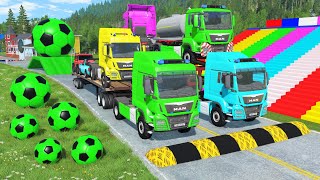 Double Flatbed Trailer Truck vs Speedbumps Train vs Cars  Tractor vs Train BeamngDrive 0198 [upl. by Hasila]