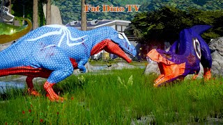 Monster Dinosaur Battle Dr Doom Carcharodontosaurus vs Batman Megalodon Jurassic world evolution [upl. by Adihsar]