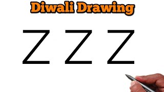 How to draw beautiful drawing for Diwali  Diwali design drawing  diwali diya drawing Z letter [upl. by Enimsay]