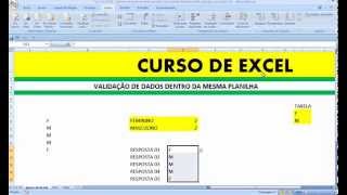 Validação de dados no EXCEL dentro da mesma planilha com Lista e SubLista Função CONTSE e tabela [upl. by Meekar295]