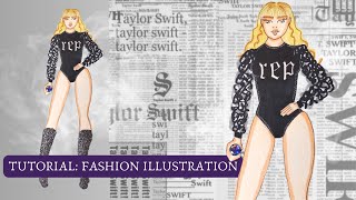 Stunning Taylor Swift REPUTATION Fashion Illustration with Alcohol Markers See My Creative Process [upl. by Darby]