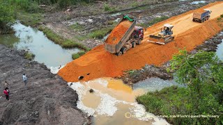 Amazing Powerful Dump Trucks Unloading Soil amp Dozer Pushing Building New Road Connection Processing [upl. by Eeznyl638]