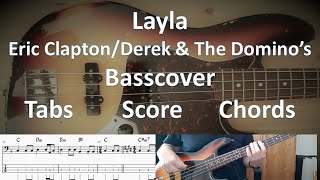 Eric Clapton Layla Bass Cover Tabs Score Notation Chords Transcription Bass Carl Radle [upl. by Akihsal]