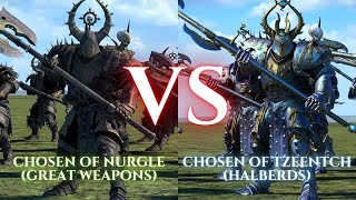 WARHAMMER III Total War  Chosen of Nurgle Great Weapons VS Chosen of Tzeentch Halberds [upl. by Ambros]