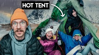 We Tried HOT TENT Winter Camping with KaraandNate In a STORM [upl. by Marijane811]