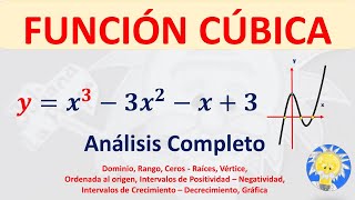 FUNCIÓN CÚBICA Análisis Completo Dominio rango ceros raíces  Ordenada intervalos de C y C [upl. by Nyrraf]