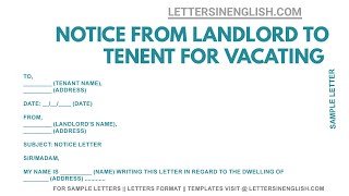 Notice To Vacate Letter From Landlord To Tenant – Landlord 30 day Notice to Vacate Sample Format [upl. by Eisor]