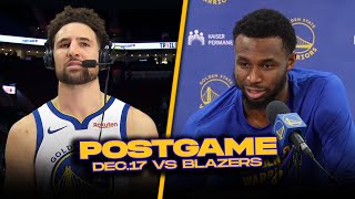 WarriorsBlazers Postgame Klay Wiggins TJD Coach Kerr Reactions  Dec 17 2023 [upl. by Norac]