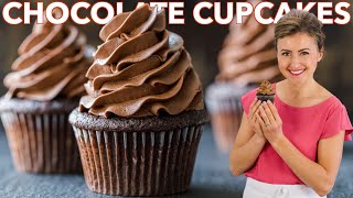 Easy CHOCOLATE CUPCAKES with Chocolate Buttercream Frosting [upl. by Tterrab]