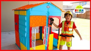 Ryan Pretend Play Building Little Tikes PlayHouse [upl. by Anir]