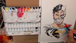 Watercolor over Pentel Pocket Brush Time Lapse [upl. by Selrhc]