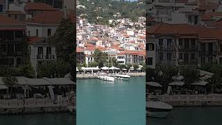 Skopelos Island Skopelos Town Greece View from the Ferry from Skiathos holidays greek [upl. by Endo]