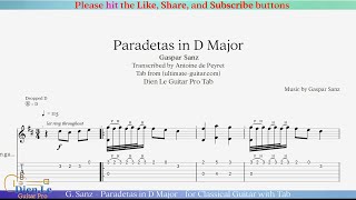 G Sanz  Paradetas in D Major  for Classical Guitar with Tab [upl. by Aratnahs25]