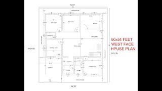 50x54 feet west face house plan  4bhk west facing house plan with parking and puja room [upl. by Pearman940]