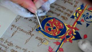 Medieval Manuscript Reproduction Part 5a Painting an illuminated letter [upl. by Atinaj176]