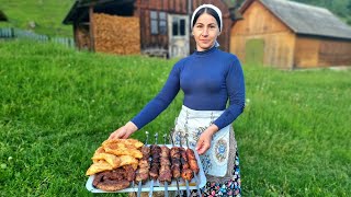 An amazing woman lives alone among incredible nature Cooking mountain dinner [upl. by Airdnalahs]