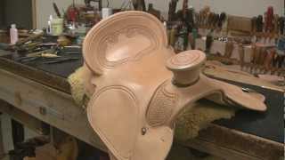 Leather Working Hand sewing and stitching a leather saddle [upl. by Almeda]