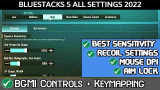 Bluestacks 5 Sensitivity Setting 2022  BGMI Controls  Keymapping  Best Sensitivity For Recoil [upl. by Ladnek65]