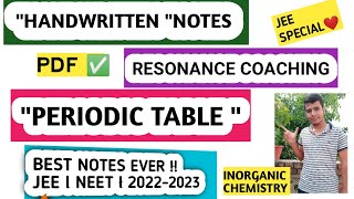 Periodic Table Best handwritten notes For Jee Neet special🔥Resonance coaching Notes l8 Marksjee [upl. by Nosahc]