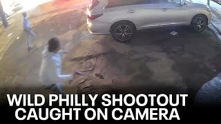 CAUGHT ON CAMERA Philadelphia shootout shows 5 suspects exchanging gunfire [upl. by Nee]