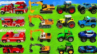 Excavator Tractor Fire Trucks amp Police Cars for Kids [upl. by Sdlonyer]