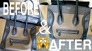 LETS FIX MY CELINE BAG EP 1  HOW TO REMOVE SCRATCHES USING LEATHER CONDITIONER [upl. by Aenotna]