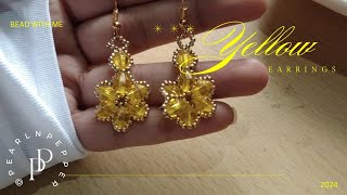 yellow beaded earrings tutorial 아름다운 귀걸이  handmade PearlnPepper [upl. by Oalsecnew]