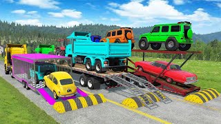 TRANSPORTING PIXAR CARS amp FRUITS WITH COLORED amp JOHN DEERE vs CLAAS vs TRACTORS  BeamNGdrive 962 [upl. by Eecyak]