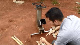 Fogão a lenha portátil  ROCKET STOVE  1º Teste [upl. by Abdul]