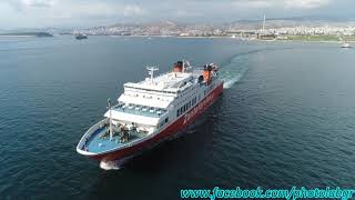 Aerial drone video  FB Dionysios Solomos sailing from Piraeus [upl. by Nyrad480]