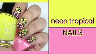 NEON TROPICAL NAIL ART TUTORIAL  LEARN HOW TO STAMP amp OMBRE [upl. by Mikel384]