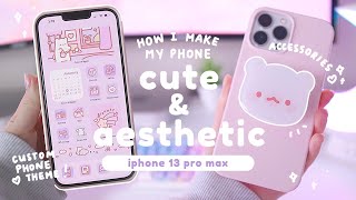 how I make my iphone 13 pro max cute amp aesthetic 🌷✨  iOS 15 custom phone theme amp accessories 💗 [upl. by Eleph]