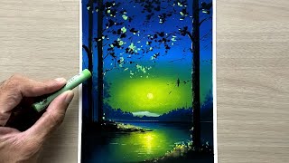 Moonlit night sky  soft pastel painting [upl. by Luckin]