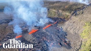 Aerial footage shows Hawaiis Kilauea volcano spewing lava [upl. by Deragon]