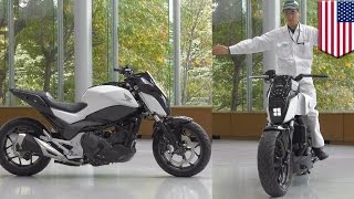 Future motorcycles Honda selfbalancing Riding Assist tech keeps bike balanced  TomoNews [upl. by Htiderem]