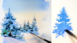 Try This Easy Winter Watercolour Landscape  The Art of Painting SnowCovered Trees [upl. by Leitao280]