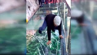 Tourist terrified by new glass walkway that cracks under weight [upl. by Citarella]