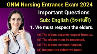 GNM Nursing Entrance Exam English Voice Question Paper  GNM Entrance Exam 2024 [upl. by Yennep]