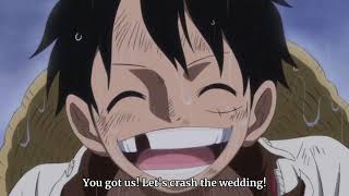 One Piece 825  Sanji Cries and Luffy tells sanji they will crash Big Moms Wedding [upl. by Haisoj]