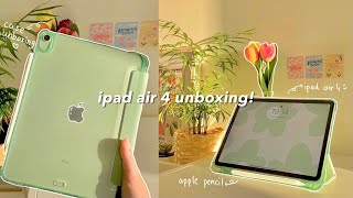 📦 ipad air 4 green unboxing  apple pencil 2  accessories 🍵🌷 [upl. by Eiramanit]