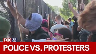 Intense moments as protesters break through fencing outside DNC police respond en masse [upl. by Llerruj]