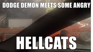 Dodge demon vs two fast hellcats and snowmobile [upl. by Lyndsie]