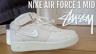 STUSSY NIKE AIR FORCE 1 MID FOSSIL REVIEW amp ON FEET  JUST AS GOOD AS THE ORIGINAL [upl. by Odnamra]