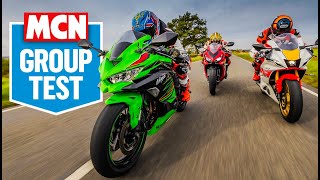 Kawasaki ZX4RR tested on UK roads against Yamahas R7 amp Honda CBR650R  MCN Review [upl. by Kcaj]