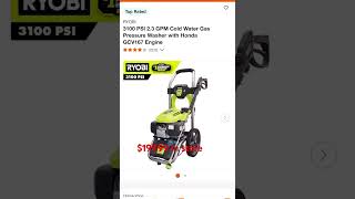 Deal 19999 RYOBI3100 PSI 23 GPM Cold Water Gas Pressure Washer with Honda GCV167 Engine [upl. by Killian]