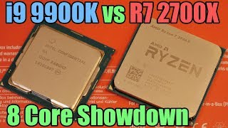 Intel i9 9900K vs Ryzen 7 2700X Showdown  Ultimate 8 Core CPU Battle [upl. by Nevek71]