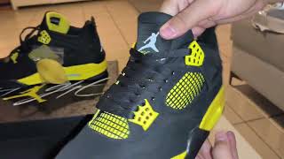 Unboxing Jordan 4 yellow thunder  my Instagram moundirunboxing [upl. by Donny]