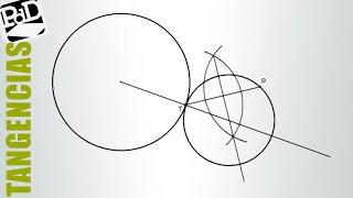 Circunferencia tangente a otra circunferencia por un punto y conociendo otro [upl. by Lot]